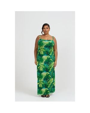 FASHION-SZN CURVE Print Trim Maxi Dress - Green