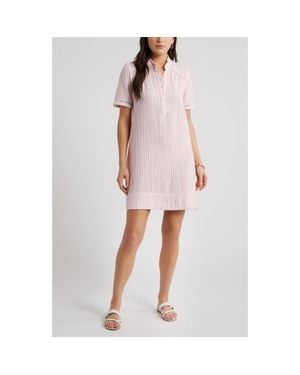 Caslon Ruffle Embroidered Inset Cotton Shift Dress - Pink