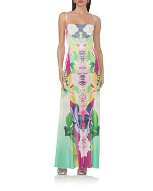 AFRM Shea Print A-Line Mesh Maxi Dress - White