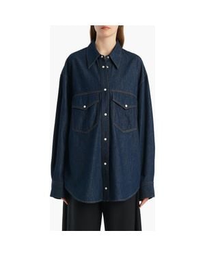 KHAITE Christensen Oversize Denim Snap-Up Shirt - Blue