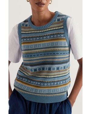 Seasalt Cornwall Cove Cottage Pattern Sweater Vest - Blue
