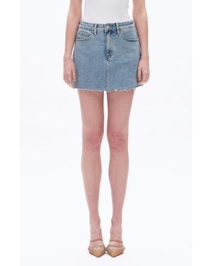 Bayeas Rhinestone Raw Hem Denim Miniskirt - Blue