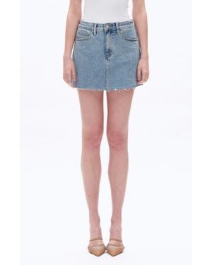 Bayeas Rhinestone Raw Hem Denim Miniskirt - Blue