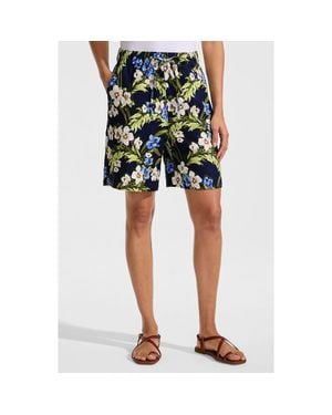 Lands' End Linen High Rise Pull On 7 Shorts - Blue