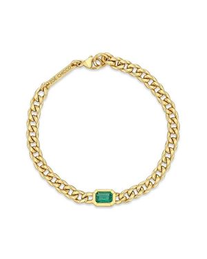 Zoe Chicco Medium Curb Chain Emerald Bracelet - Metallic