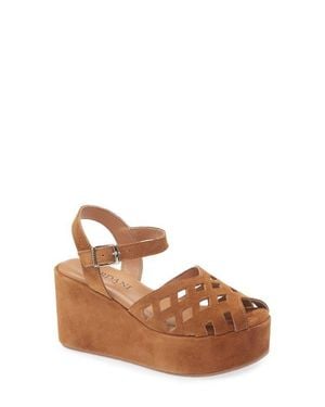 Cordani Jaymie Ankle Strap Peep Toe Platform Wedge Sandal - Brown