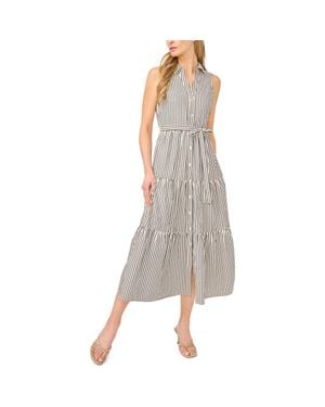 Cece Stripe Sleeveless Tie Waist Shirtdress - Gray