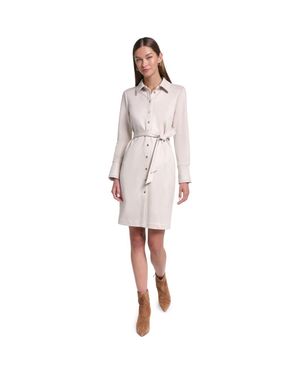 Halston Long Sleeve Suede Shirt Dress - White