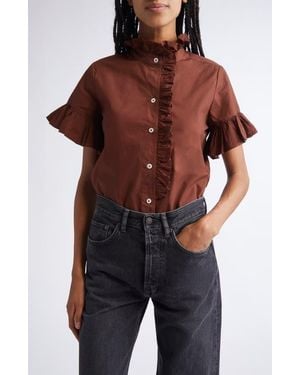 MILLE Vanessa Ruffle Detail Cotton Blouse - Black