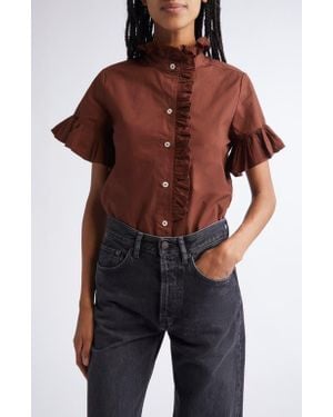 MILLE Vanessa Ruffle Detail Cotton Blouse - Black