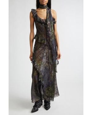 Siedres Monica Tiered Ruffle Chiffon Maxi Dress With Detachable Scarf Tie - Black