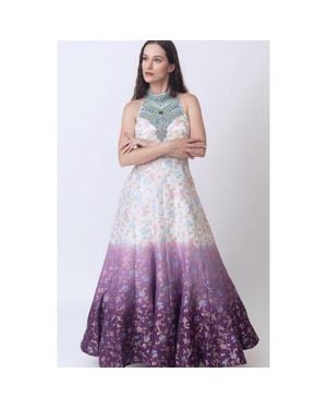 Ras Maria Shaded Banarasi Jacquard Gown - Purple