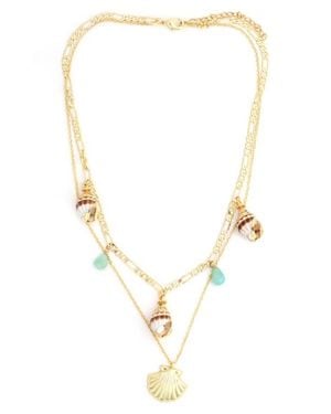 Panacea Seashell Charm Layered Necklace - Green