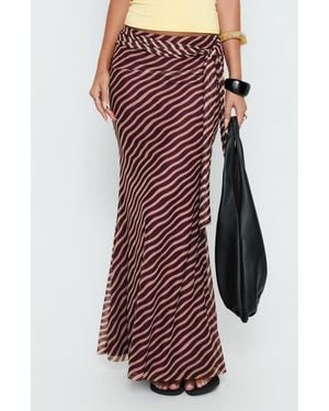 Princess Polly Caviar Stripe Tie Waist Maxi Skirt - Red