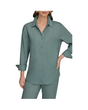 Donna Karan Linen Button-Up Shirt - Green