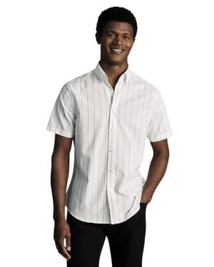 Charles Tyrwhitt Non-Iron Stretch Poplin Slub Short Sleeve Shirt - White