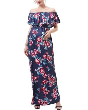 Kimi + Kai Calanthe Off The Shoulder Maternity Nursing Maxi Dress - Blue