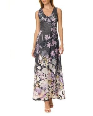 Komarov Border Print Chiffon And Chrarmeuse Long Dress - Multicolor
