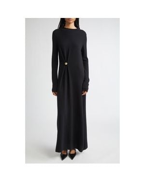 Loulou de Saison Lucero Draped Long Sleeve Wool & Cashmere Sweater Dress - Black