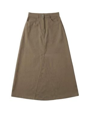 Faves Mineral Wash Godet Panel Front Zip Maxi Skirt - Natural