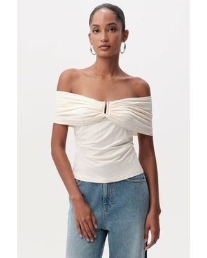 Exquise Artus Off Shoulder Metal Buckle Knit Blouse - Gray