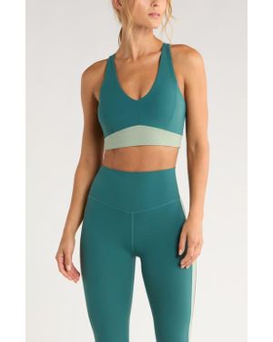 Zella Studio Luxe V-Neck Racerback Sports Bra - Green