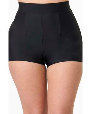 Unique Vintage High Waist Swim Shorts - Black