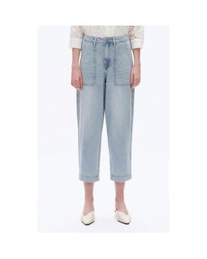 Bayeas Utility Super High Waist Crop Barrel Jeans - Blue