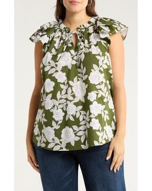 Sugarlips Haizley Floral Print Cap Sleeve Shirt - Green