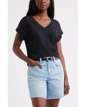 Caslon Roll Cuff V-Neck T-Shirt - Blue
