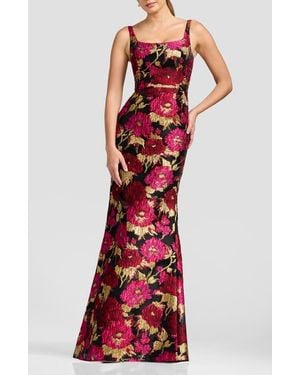 Dress the Population Lorena Metallic Floral Brocade Mermaid Gown - Red