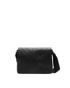Burberry Embossed Check Messenger Bag - Black