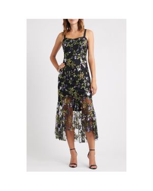 Sam Edelman Flower Sequin Embroidered Midi Dress - Black