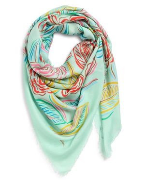 Echo Gestural Rose Print Square Scarf - Green