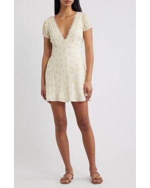 LoveShackFancy Yasmin Floral Plunge Neck Minidress - Natural