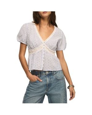 Lucky Brand Eyelet Embroidered Babydoll Top - Gray