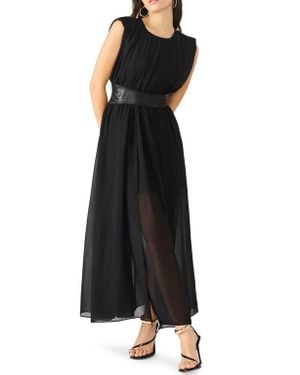 Steve Madden Issey Faux Leather Trim Maxi Dress - Black