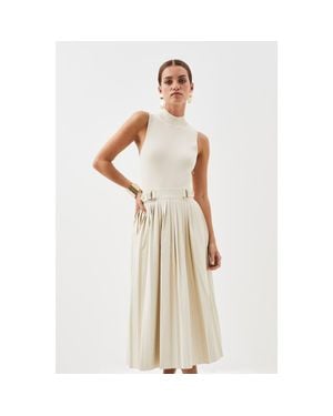 Karen Millen Pu Detailing Sleeveless Midi Dress - Natural