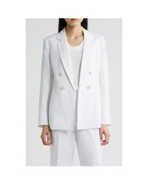 Anne Klein Double Breasted Linen Blend Blazer - Gray