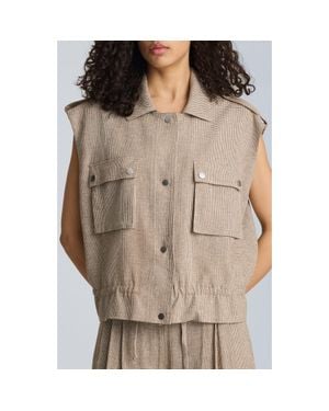 Kenneth Cole Puppytooth Check Short Sleeve Linen Blend Jacket - Natural