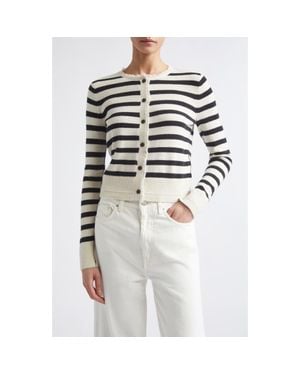 Maria McManus Fringe Trim Stripe Cashmere & Organic Cotton Cardigan - White