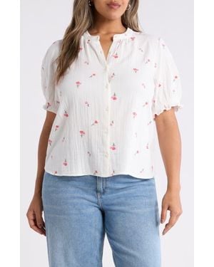 Caslon Embroidered Popover Top - White