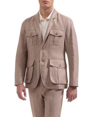 Bugatchi Linen Safari Jacket - Brown