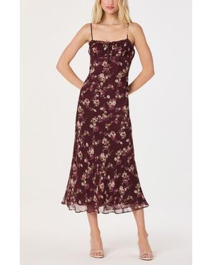 Astr Abriana Floral Lace Trim Midi Dress - Red