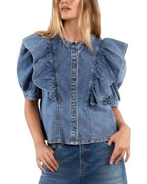 Wash Lab Denim Daydream Ruffle Denim Shirt - Blue