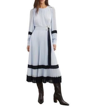 Reiss Tori Long Sleeve Pleated Dress - Gray