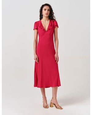 Ghost Kimmy Frill Neck Crepe Midi Dress - Red