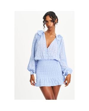 Miss Circle Zahari Smock Bottom Balloon Sleeve Mini Dress - Blue