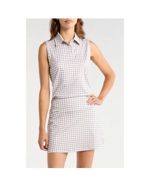 Rhone Court Gingham Sleeveless Polo - White