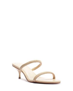 SCHUTZ SHOES Taliah Woven Strap Kitten Heel Slide Sandal - Natural